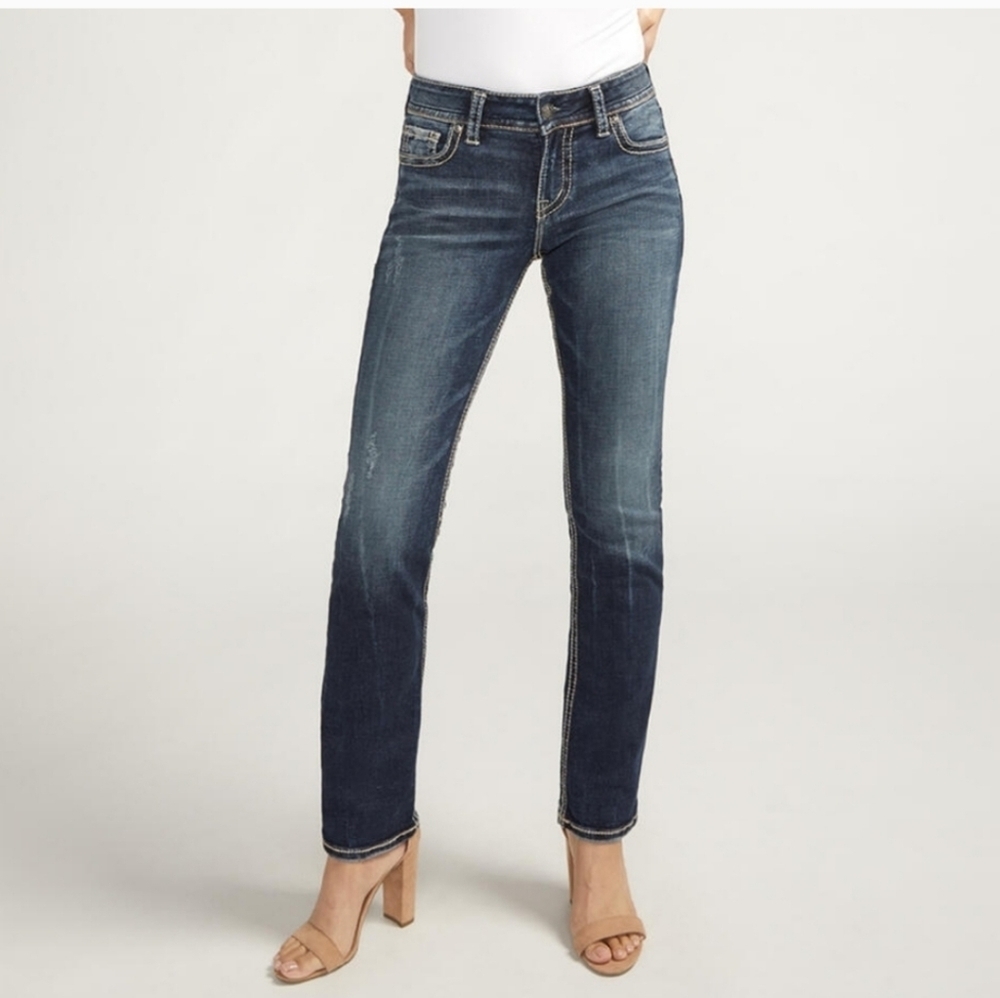 Silver Women's Suki Mid Rise Curvy Fit Straight Leg Jeans Stretch Denim Size 29